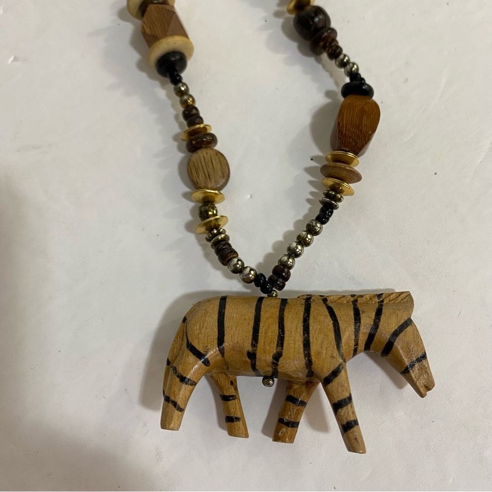 Boho Zebra Pendant Beaded Necklace - Brown - Picture 15 of 15
